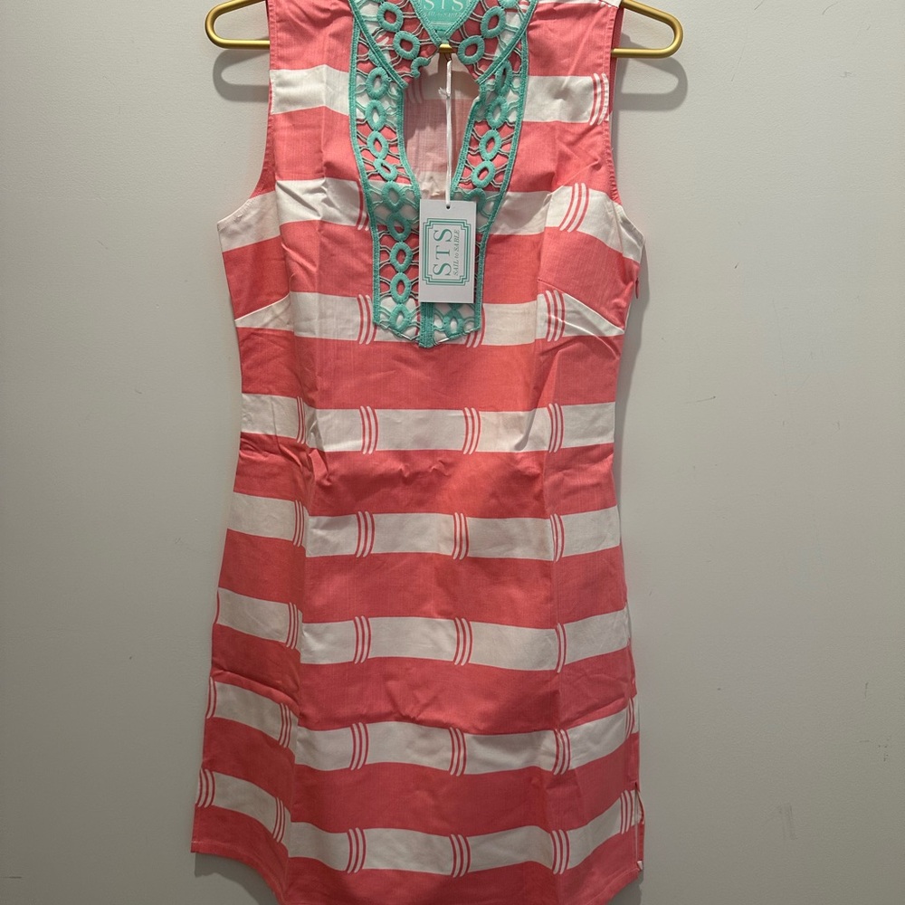 Sail to Sable Pink and White Dress with Turquoise Lace